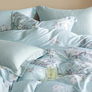 Prawear 巴麗維亞 60支100%天絲四件式兩用被床包組  床包180 x 210 x 35cm + 兩用被180 x 210cm + 枕套45 x 75cm 2個  西湖曲藍  被套 + 床墊套 + 枕套組