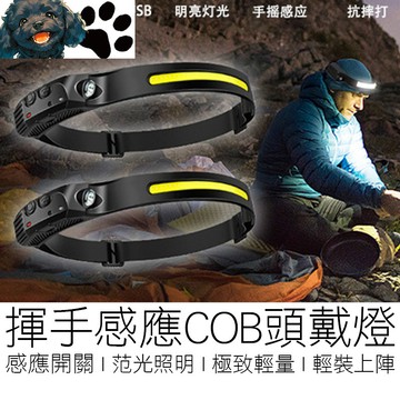 【台灣賣家】COB頭戴燈條 揮手感應 雙光源 感應頭燈 頭戴燈 頭燈 手電筒 工作燈 照明燈  燈具 戶外