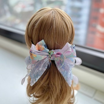 獨家蕾絲蝴蝶結相交夾香蕉夾仙女夾髮夾-藍紫色