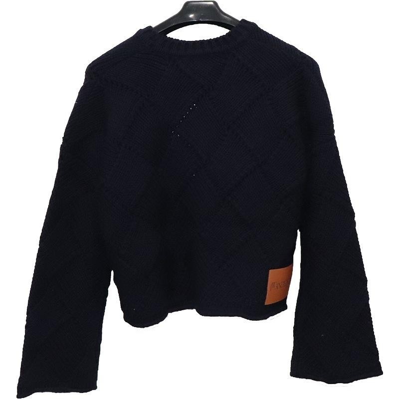 JW ANDERSON CROPPED OVERSIZE CREWNECK ジェイダブリューアンダーソン レディース トップス ウール ローゲージ  ニット セーター XS ネイビー | LINEショッピング