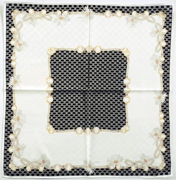 CELINE 緹花 Monogram 絲巾，飾以花卉與馬術鍊條圖案，23 x 23 英吋