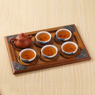 泰國托盤木質泰式會所美容院茶盤酒店長方形水杯茶杯隔熱杯墊整套