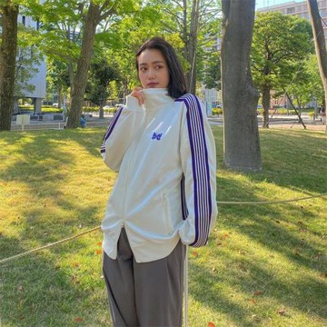Needles track蝴蝶刺繡織帶百搭休閑寬松FOG奶白外套立領夾克男女