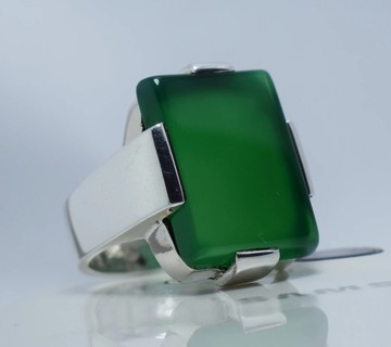 綠色Aqeeq 男款 深色葉門Aqeeq 瑪瑙 925純銀