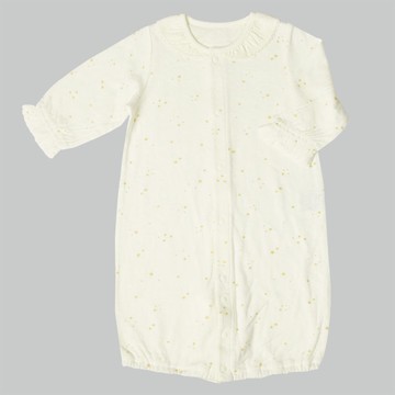 akachan honpo - 長袖蓬鬆有機棉連身衣-象牙白色 (50～70cm)