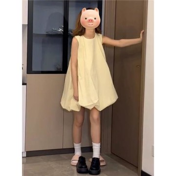 2026新款法式小個子絕美黃色無袖連衣裙子女裝夏季蓬蓬裙花苞短裙