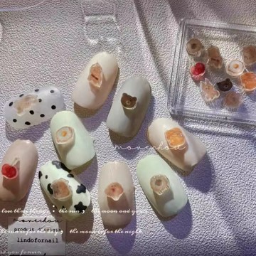 台灣現貨 韓系春季野餐 水彩插畫風盒裝綜合美甲飾品 動物餅乾美甲飾品 水果熊熊美甲素材 美甲diy