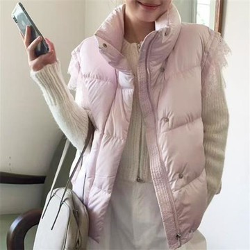 【巴黎精品】現貨+預購 頂級真羽絨背心90%鴨絨羽絨衣秋冬外套上衣大碼休閒女裝-立領氣質蕾絲袖4色a1lr87