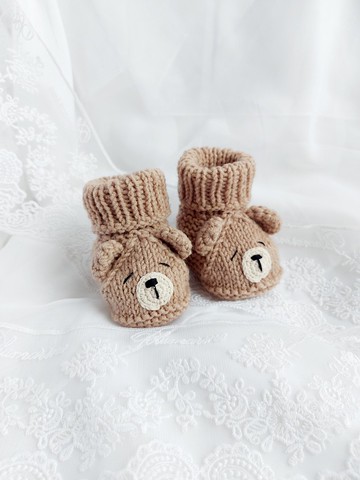 針織嬰兒短靴 嬰兒淋浴禮物 針織熊鞋 新生兒短靴