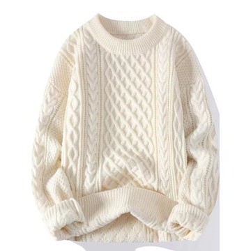 日系潮牌麻花針織衫男秋冬季純色圓領毛衣簡約青少年百搭羊毛衫潮