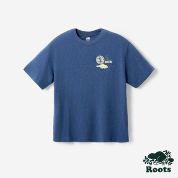 Roots男裝-NATURE LOGO 短袖上衣-午夜藍