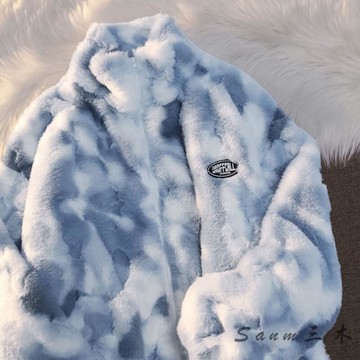 【雲渡小鋪】紮染毛 女高級感冬季加厚絨 ins新款寬鬆加絨