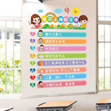 優購生活~班級公約墻貼畫教室布置裝飾勵志貼紙創意小學文化墻標語墻紙自粘墻紙 玻璃貼 壁紙 壁貼 玻璃靜電貼 窗戶貼防窺貼