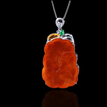 冰種紅翡翡翠荷葉項鍊 18K金鑽石 | 天然緬甸玉翡翠A貨 | 送禮