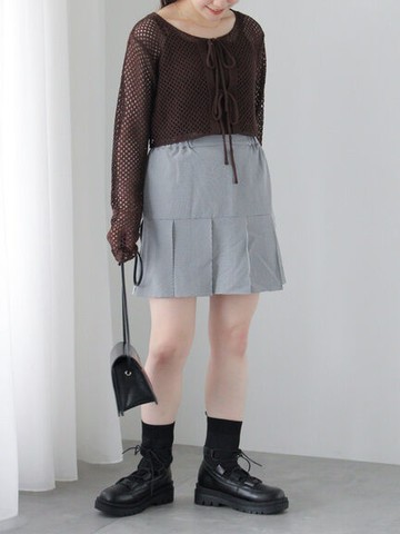 氣質千鳥格鬆緊腰百褶短裙(FF43L0L0280) - ehka sopo