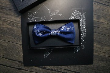 蓝色真丝花卉领结/典雅型男婚礼蝴蝶结