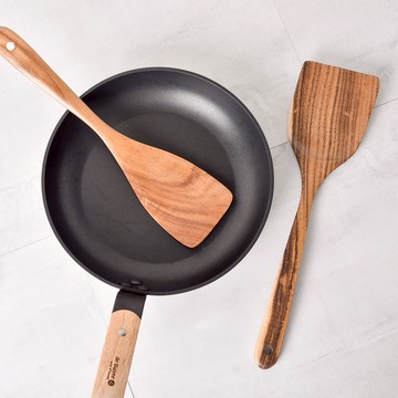 Homely Zakka 不沾鍋廚具柚木鍋鏟二件組(方鍋鏟+三彎鏟)