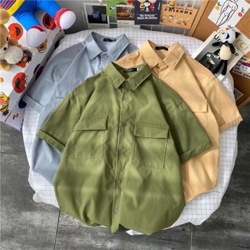短袖襯衫男生設計感小眾潮流港風日系中袖工裝半袖慵懶風百搭外套