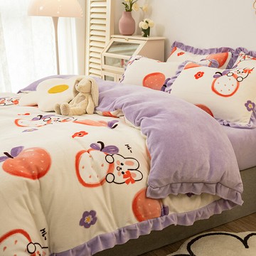 韓式牛奶絨四件套花邊雙面絨珊瑚絨加厚保暖公主風床品法萊絨被套