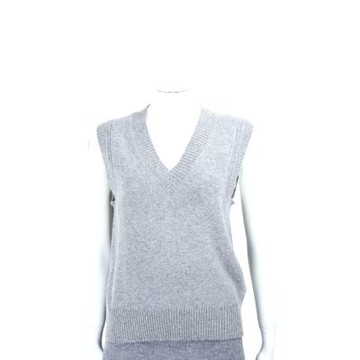 Max Mara-WEEKEND CARLOS 100%喀什米爾灰色羅紋V領針織背心 羊毛衫