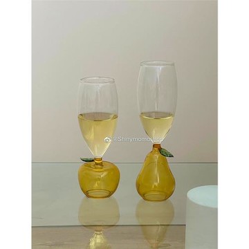 Shinymomo創意水果杯蘋果梨造型玻璃酒杯卡通杯ins博主可愛香檳杯