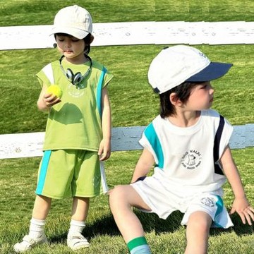 可愛小狗透氣網眼套裝 無袖背心 短褲 褲子 運動服 透氣 童裝 男童 兒童 橘魔法 現貨【BB0121】