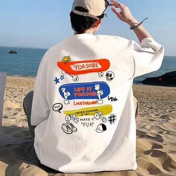 【隔日到貨 滑板鞋印花】男生衣服短袖t恤男2026夏季新款加大碼潮牌潮流oversize t恤五分袖短袖上衣寬鬆圓領體恤