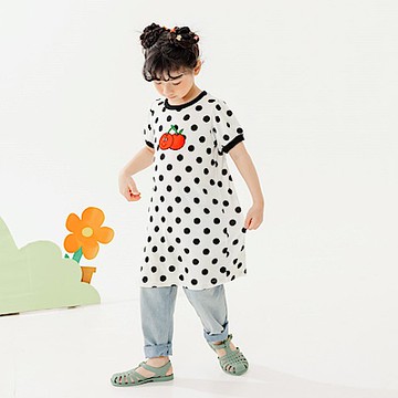 OB嚴選-波點印花櫻桃圖案澎袖圓領洋裝