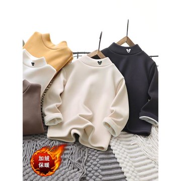 男童半高領加絨加厚冬季高彈力打底衫兒童保暖上衣新款中小童大童