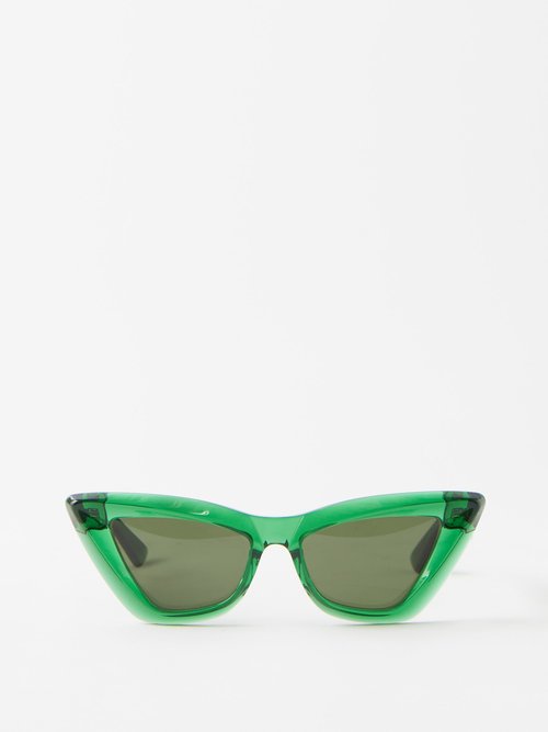 Bottega Veneta Eyewear - Cat-eye Recycled-acetate Sunglasses - Womens - Green Grey