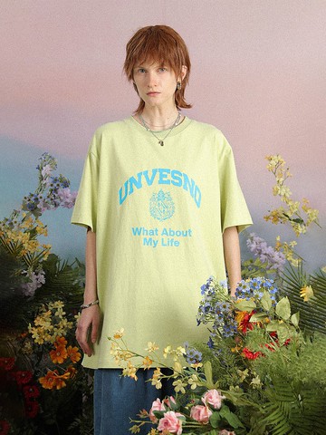 UNVESNO詩歌班 學院復古標語印花短袖國潮純棉體t恤男 SWS-1507