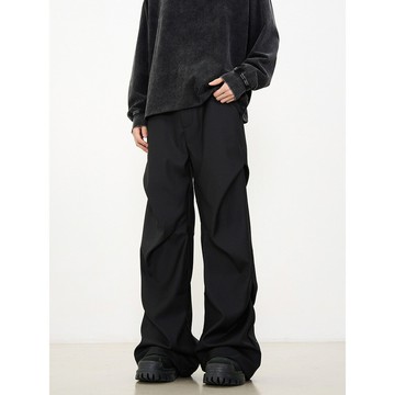 美式小眾褶皺拖地微喇休閑褲男春秋季新款高級感寬松直筒垂感西褲鑫弘-衣錦男裝