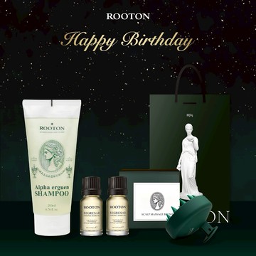 快速出貨【ROOTON】生日快樂！甦活植萃洗髮精200ml+喚活極萃雙效修護髮油8ml X2+頭皮按摩梳+女神提袋(雙子座生日禮物)