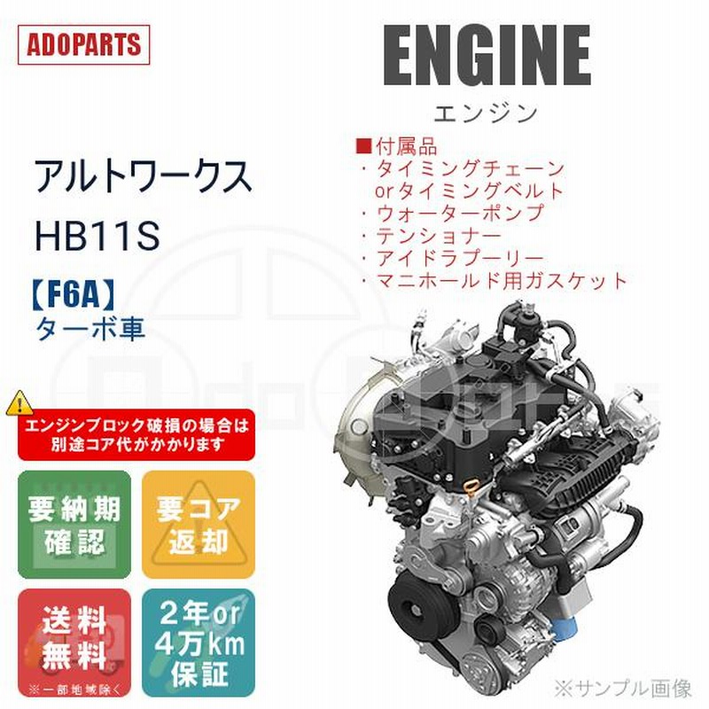 アルトワークス HB11S F6A ターボ車 エンジン リビルト 国内生産 送料