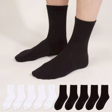 Doobalro 男款優質素色中筒襪  250~280mm  黑色 + 白色