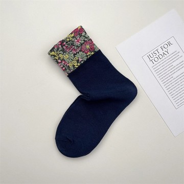 碎花拼接棉質中筒襪122549C
