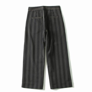 韓版條紋闊腿褲九分褲垂墜感休閑直筒顯瘦寬松高腰七分褲外貿女裝