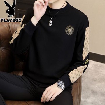 花花公子衛衣男士圓領春秋季潮牌百搭長袖t恤男裝休閑上衣打底衫