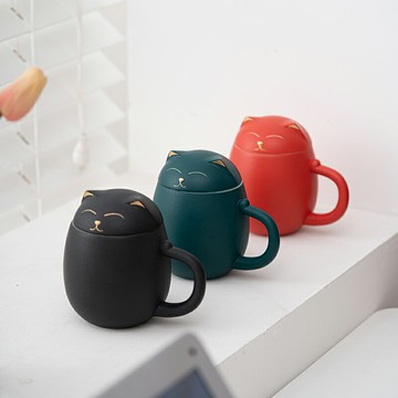 萌貓陶瓷泡茶杯帶蓋 辦公室過濾水杯杯子 茶水分離 功夫茶具 中式茶具 泡茶壺泡茶用品 伴手禮 禮品 送禮