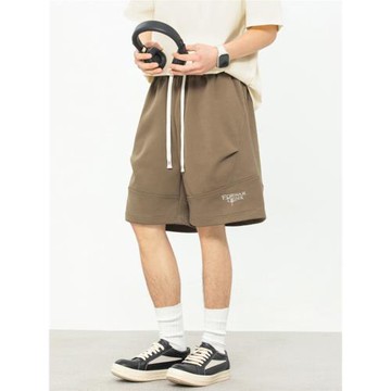 美式拼接休閑短褲男2025夏季新款寬松時尚字母刺繡百搭運動五分褲