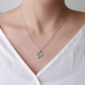 龜背芋項鍊 - 925純銀植物項鍊 免費禮物包裝