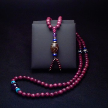 財富福報加持:寶瓶天珠 三眼天珠 紫水晶佛珠 108顆貓眼紫檀念珠