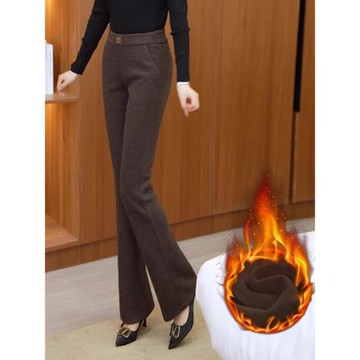 羊毛微喇闊腿褲女士2025秋冬季新款高腰加絨加厚毛呢喇叭休閑褲子