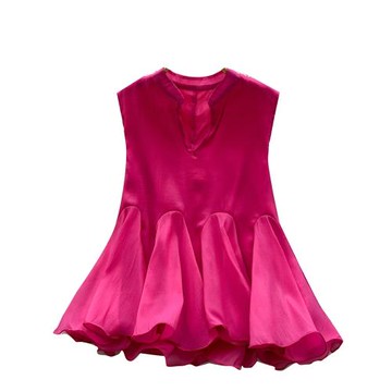 歐貨時髦上衣女2025夏季設計感洋氣立體荷葉邊V領無袖襯衫女小衫