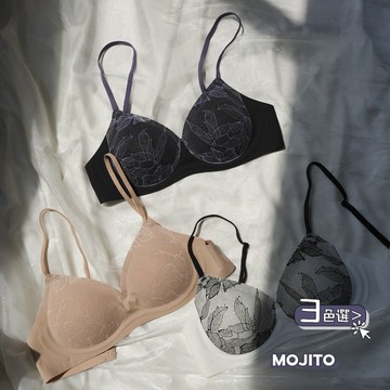「MOJITO」心醉柔情‧適合小胸法式蕾絲花卉細肩帶透氣舒適無痕無鋼圈成套內衣+內褲組(3色選) M-XL