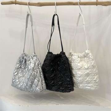 極簡主義 韓版ins日常菱格褶皺束口托特包小眾休閑軟面單肩包女