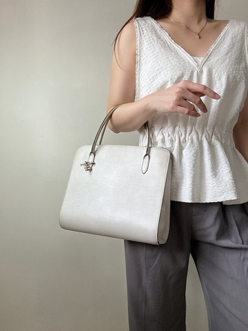 中古正品 Delvaux 白色真皮手提包 通勤包 比利時製