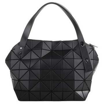 ISSEY MIYAKE BAOBAO 幾何方格皮質立體手提波士頓包(霧面黑)L