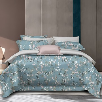 FOCA 吸濕排汗天絲 床包枕套2件組 單人  床包107 x 188cm + 枕套45 x 75cm  春江花月 藍色