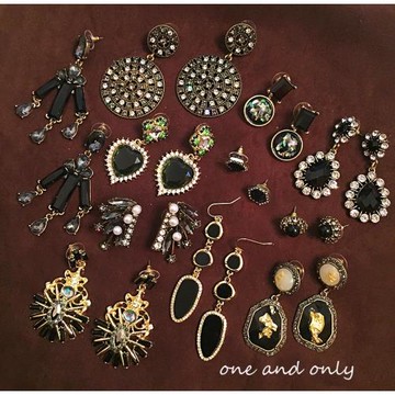 歐美vintage古董氣質復古耳釘夸張黑色系寶石閃鉆金屬耳環耳飾女